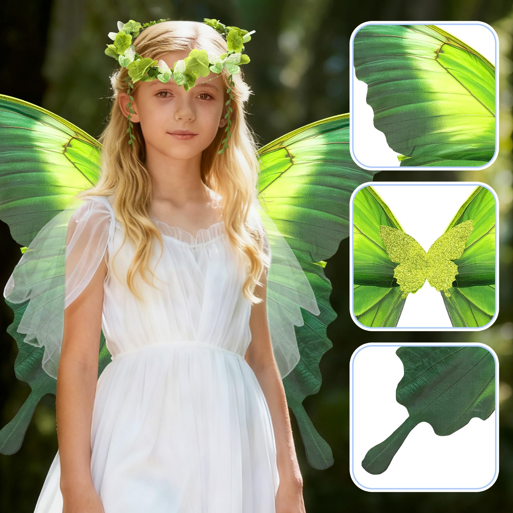 TZEKING Ailes de Fée Enfant et Adulte, Ailes de Papillon avec Oreilles d'Elfe, Bandeau de Fée et Baguettes de Étoile, Costume d'Aile pour Carnaval, Halloween, Cosplay, Anniversaire