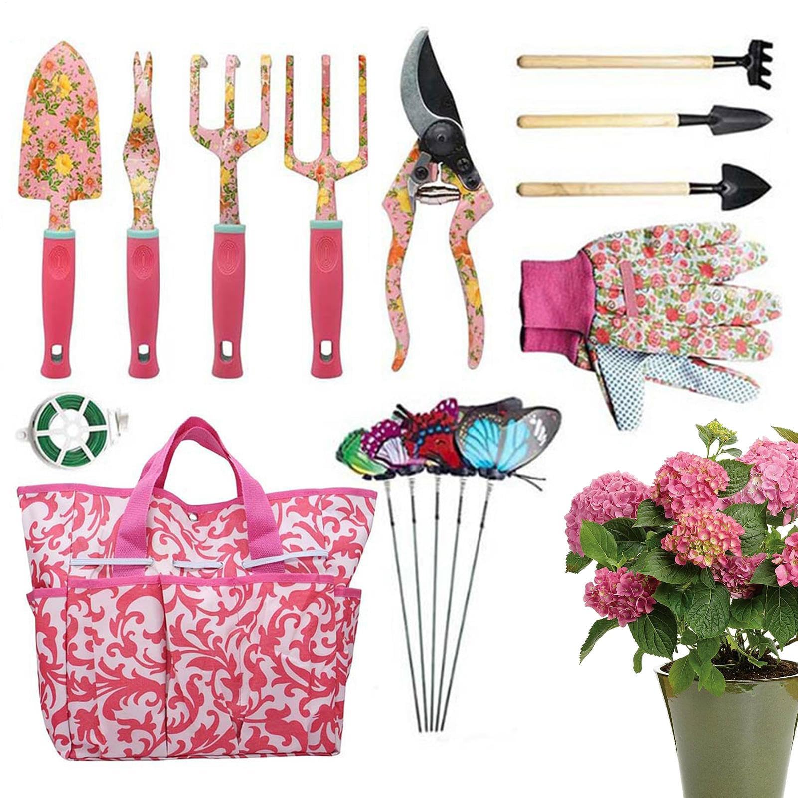 Attrezzi Da Giardinaggio Per Bambini Attrezzatura Per La Piantagione Rosa | Strumenti Per Piantare Con Stampa Floreale Per Serra Cassone Rialzato Giardino All'Esterno Cortile Tappeto Erboso
