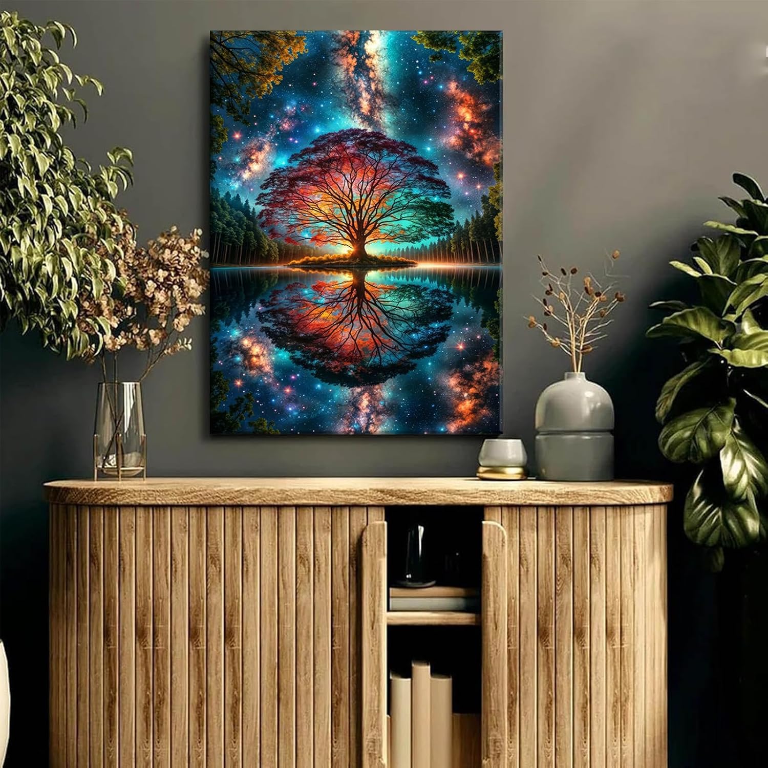 Tree of Life Canvas Wall Art Starry sky reflection Pictures Wall Decor Modern Abstract Poster Print Artwork for Living Room Yoga Room Hotel Bedroom Home Decoration 16x24in
