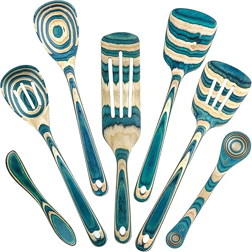 Totally Bamboo Baltique Mykonos Collection - Juego de utensilios de cocina de 7 piezas, seguros para antiadherentes
