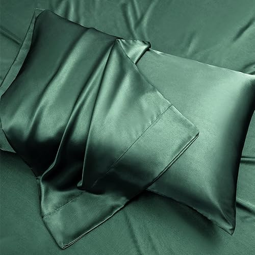 Miniatura 5 de Juego de sábanas de satén sedoso de lujo de 4 piezas, tamaño Queen, resistente a las arrugas, a la decoloración y a las manchas, 1 sábana bajera de