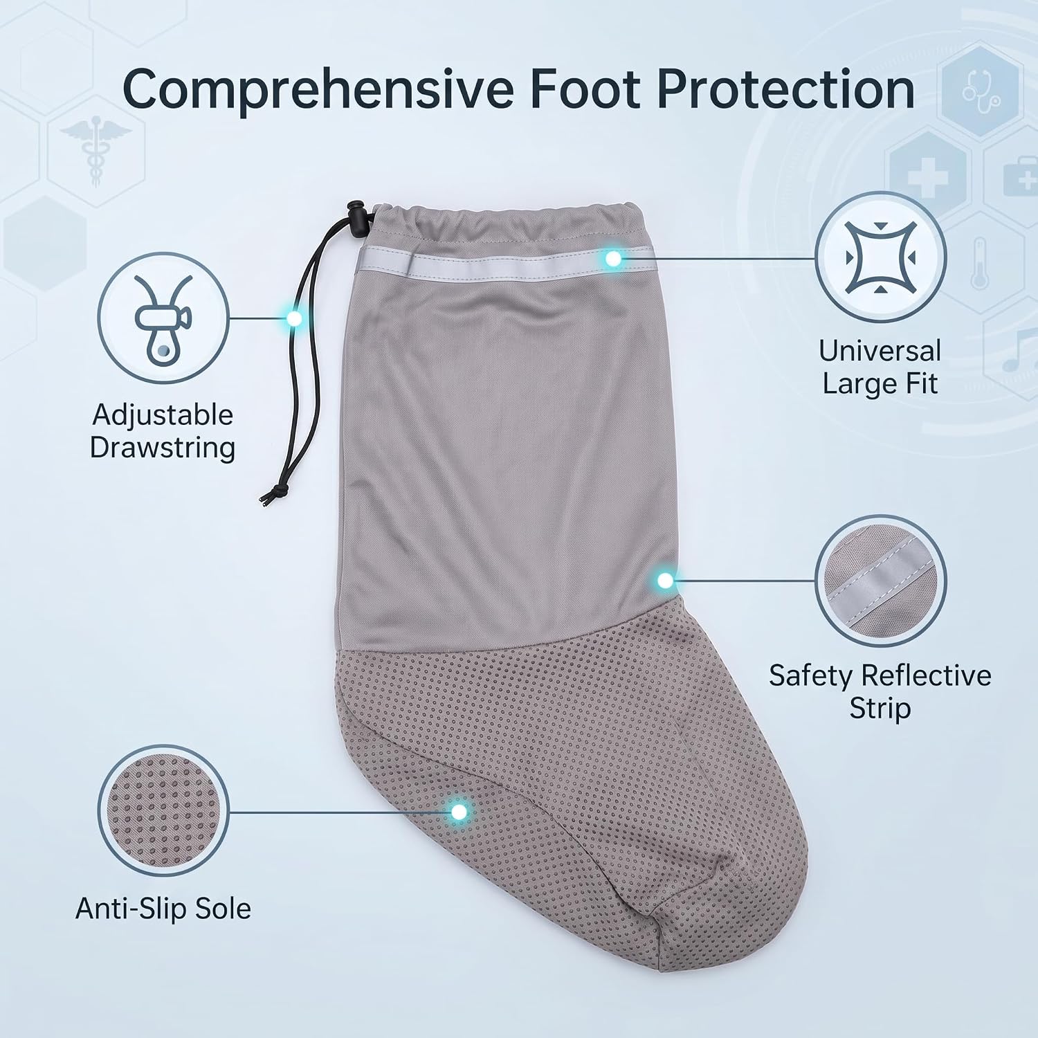 Leg Cast Cover, Adjustable Cast Sock for Foot Below Knee, Waterproof Cast Protector Sleeve for Shower Bath, Reusable Cast Wound Cover for Men Women Foot Leg Ankle (Gray),1 Pack