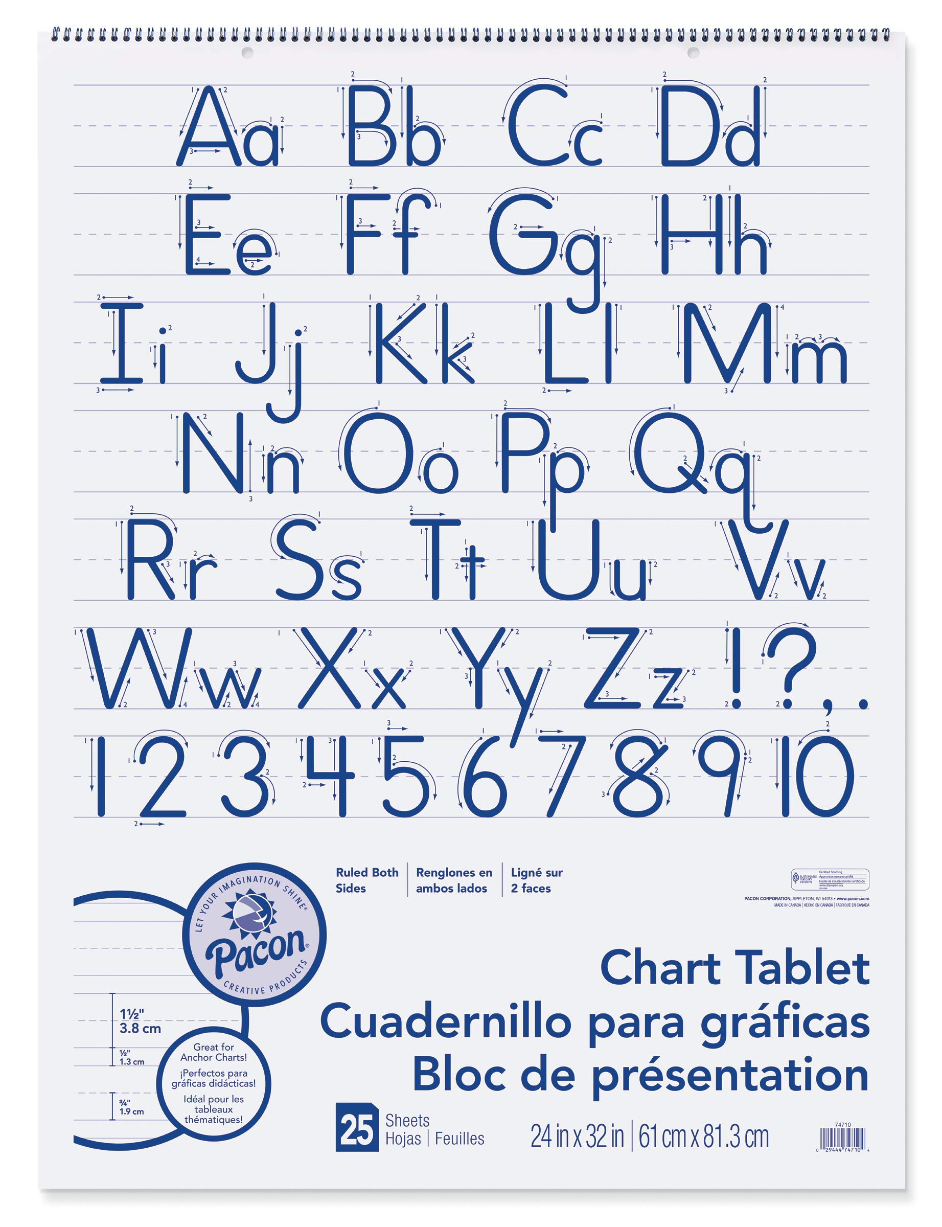 Pacon Chart Tablets w/Manuscript Cover, Ruled, 24 x 32, White, 25 Sheets (74710)