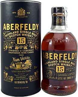 Aberfeldy 15 Year Old Highland Scotch Single Malt Whisky, Limited Edition, Finished in Napa Valley Wine Cask with Gift Tube, 40% ABV, 70cl / 700ml