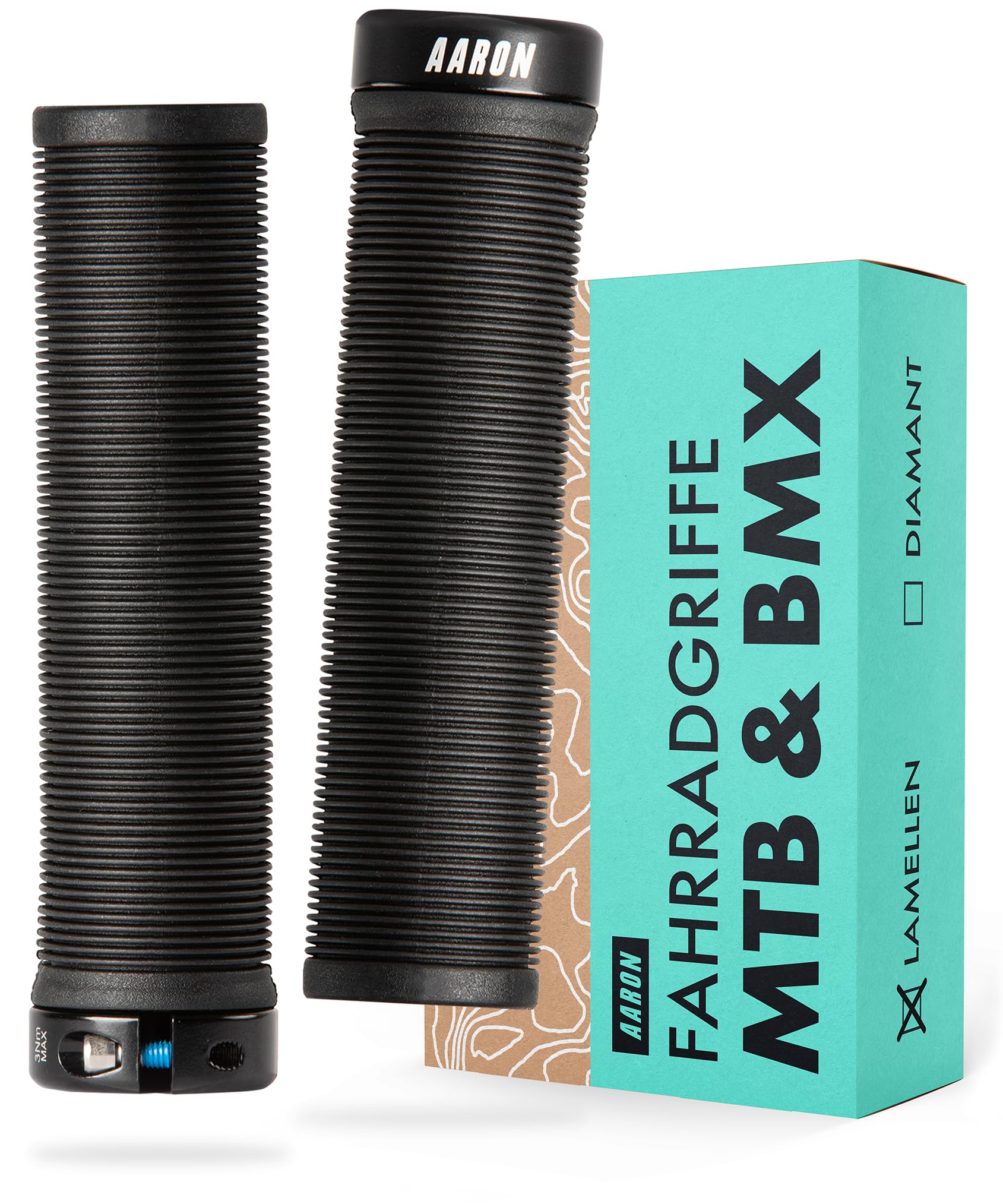 AARON MTB & BMX Bicycle Grips, Sporty Handlebar Grips Made of Non-Slip Rubber, Black Lock-On Gel Grips with Handlebar End Caps for Mountain Bike,