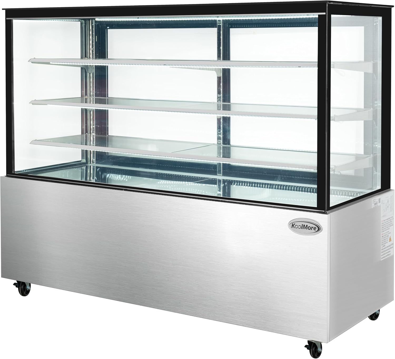 KoolMore Refrigerated Bakery Display Case for Cakes, Pies, and Pastries, 71” Stainless Steel Frame, Glass Front, Multi-Tiered Shelving Rack and LED Lighting- 30 cu.ft (RBD30C)