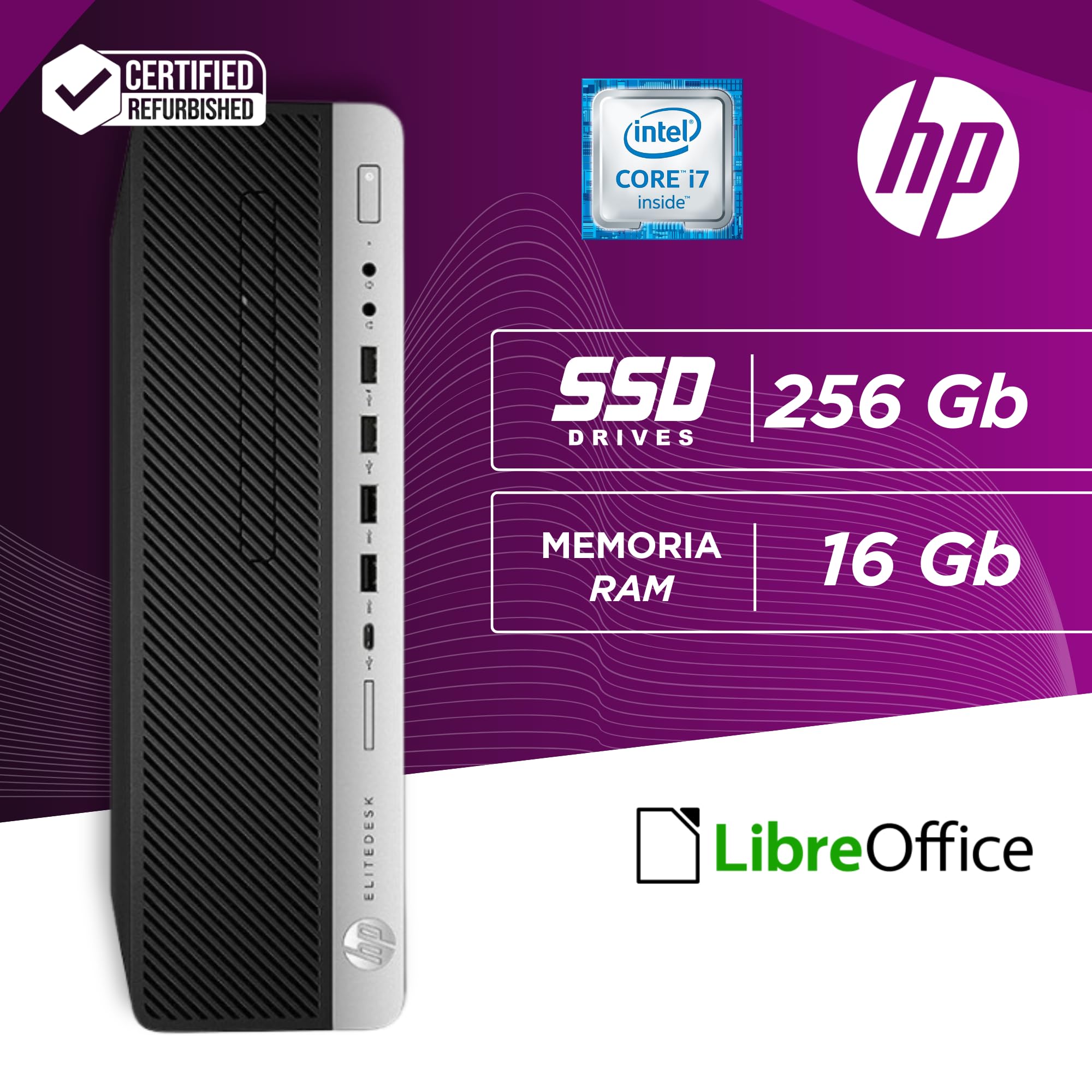 HP, Pc Desktop SFF Pronto All'Uso, Computer Pc Fisso Intel i7-6700 3.40 GHz, Ram 16Gb, SSD 256Gb, Disp. Port, Wi-FI, Libre Office (Ricondizionato)
