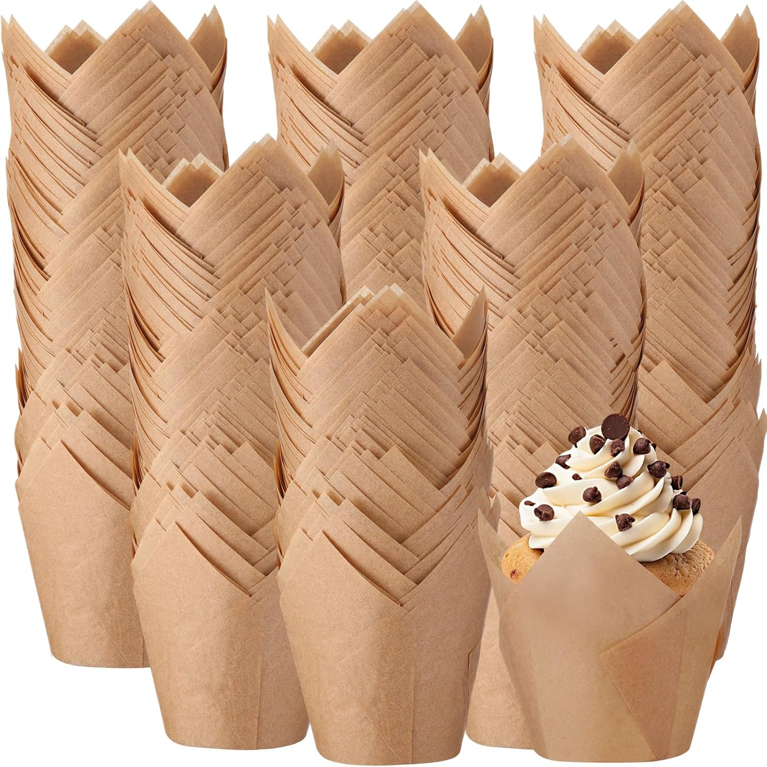 1200 Pcs Tulip Cupcake Liners for Baking Cups Paper Greaseproof Standard Tulip Muffin Liners Holders Cupcake Wrapper Bulk for Party, Birthday, Wedding(White, Green, Brown)