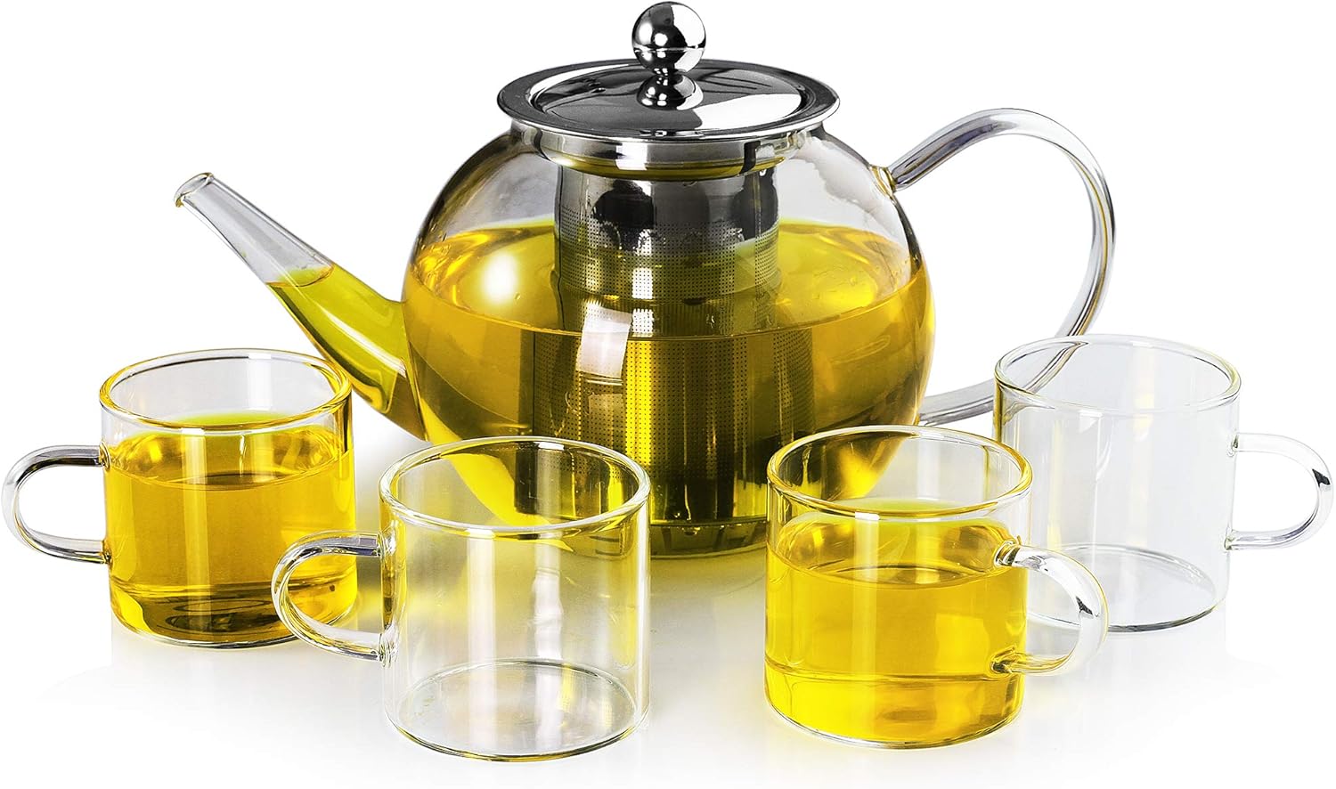 LUXU Glass Teapot Set Contain 1 Clear Glass Teapot and 4 Clear Glass Tea Cups,Stovetop Safe