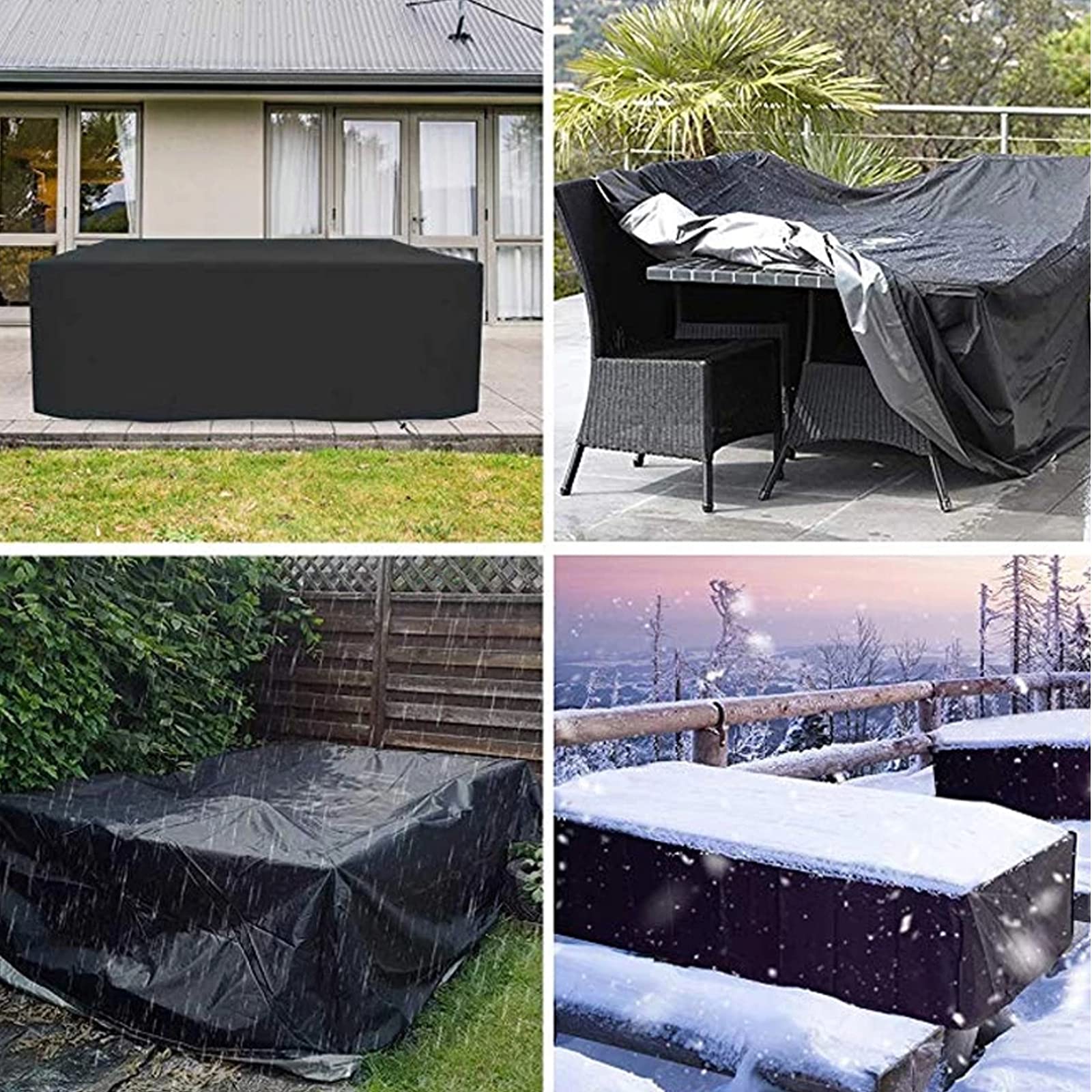 Juego De 4 Fundas Impermeables Y Antiviento Para Muebles De Exterior | Tela Oxford 420D | Tamaños Para Sillas, Sofá Y Mesa | Incluye Bolsa De Almacenamiento