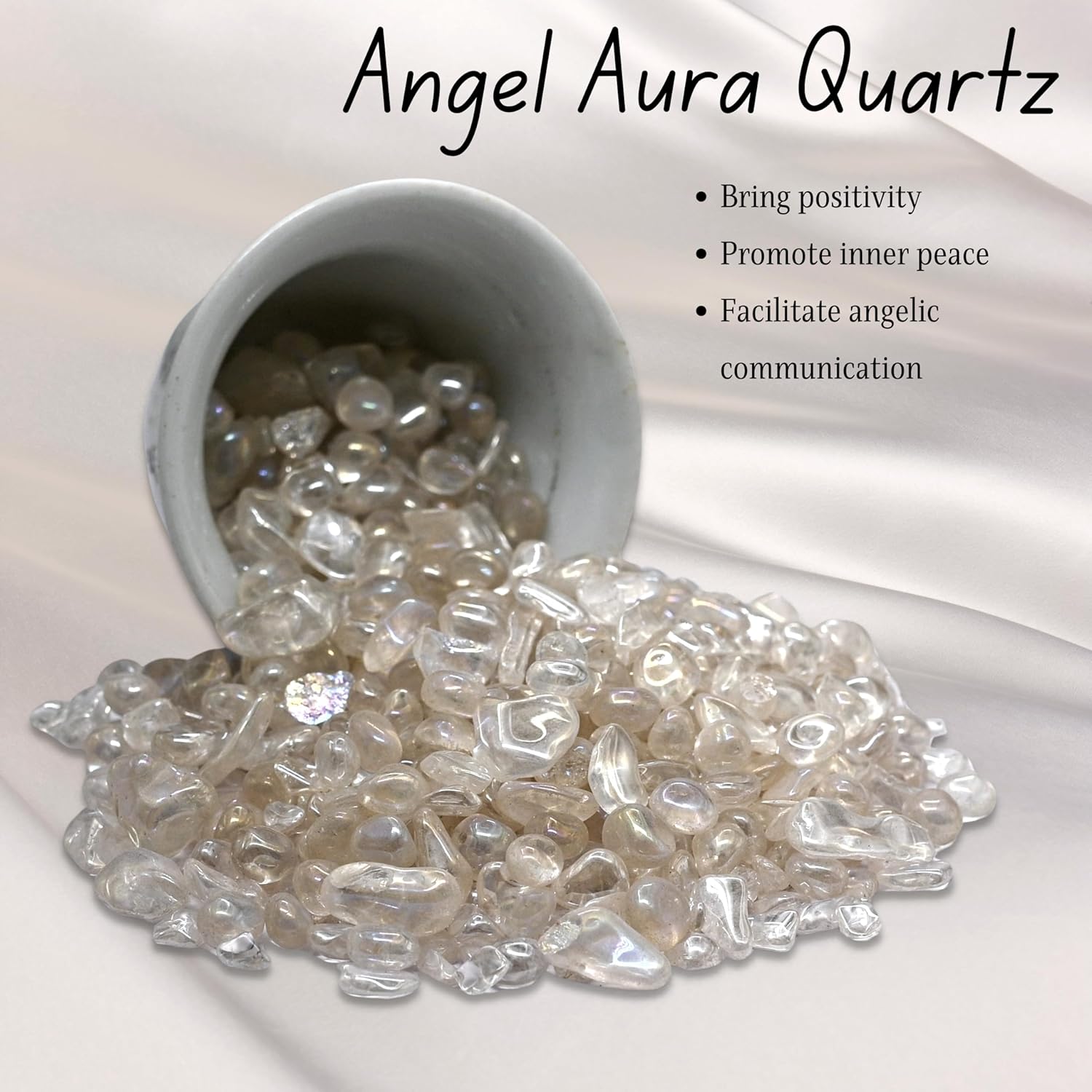 Amazing Gemstone Angel Aura Quartz Crystal Chips Aquarium Gravel Rocks - Bulk Fish Tank Gravel, Small Tumbled Stone Chips, Tiny Crystals for Decoration (Natural AAA Grade Gemstones), 1 Pound