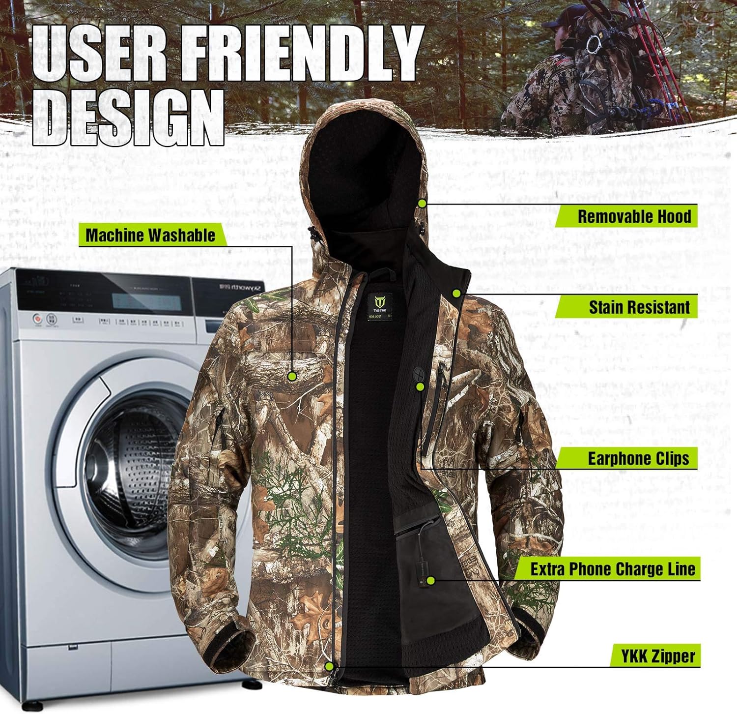 TIDEWE Heated Jacket for Men with Battery Pack (Black, Camo, Size S-XXXL): Sports & Outdoors