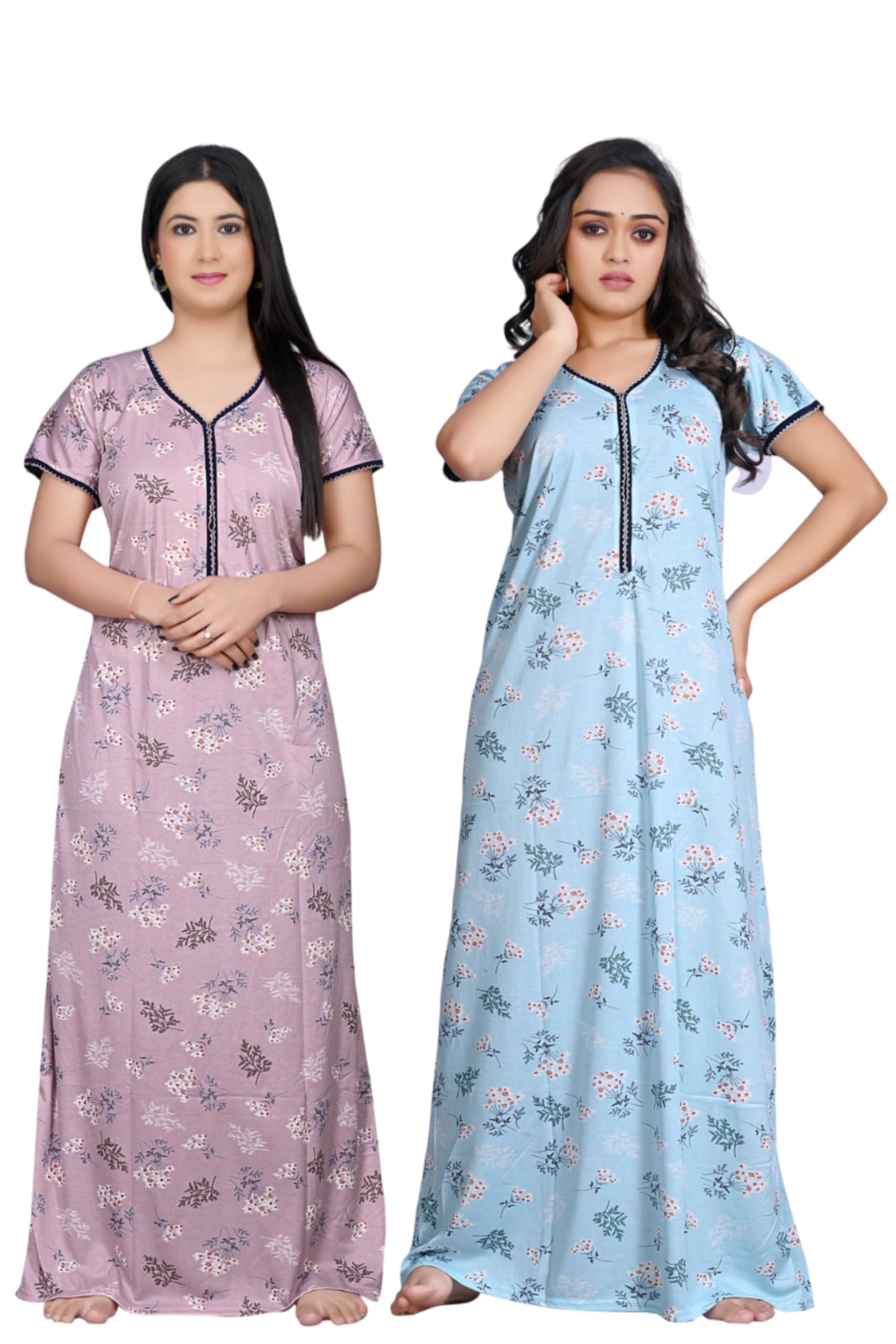 G4GirlPrinted Hosiery Cotton Maxi Gown | Nursing Maternity Feeding Nighty for Womens/Girls | Flower Print Nighty | Hosiery Nighty (Combo)