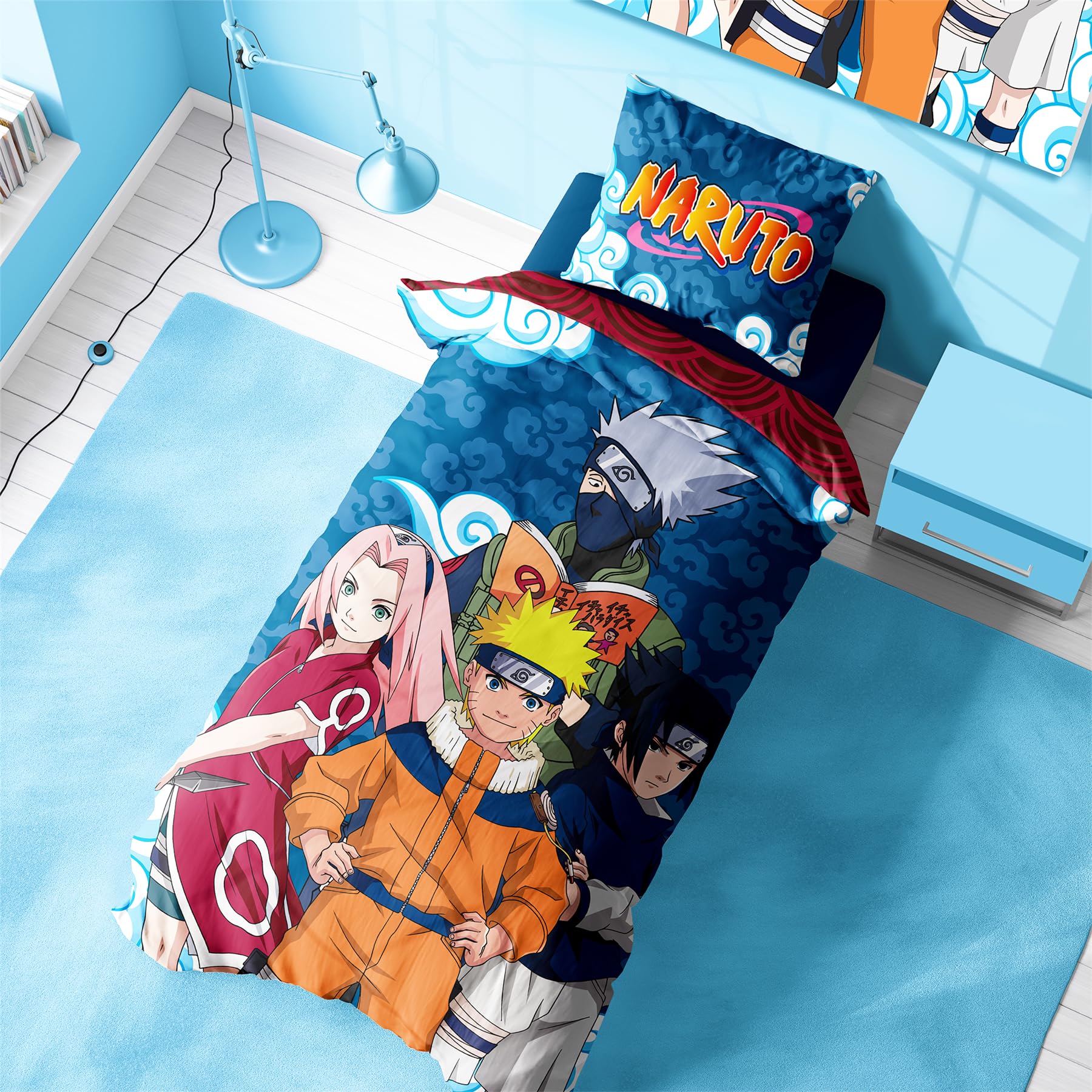 Naruto Red, Pink Official Single Reversible Duvet Set – 135 X 200 Cm With Pillowcase – Featuring, Sasuke & Sakura For Anime Fans, Machine Washable