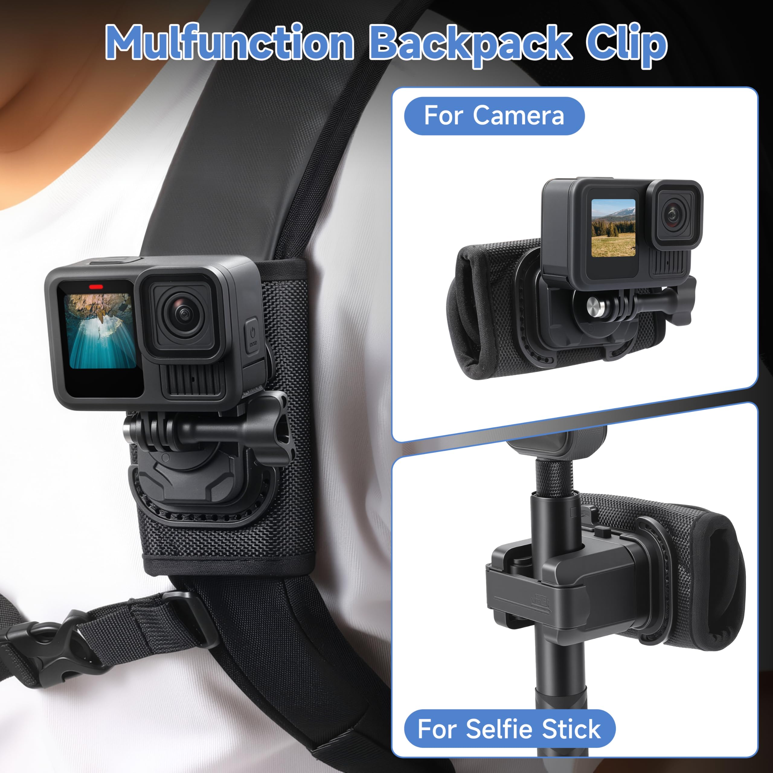 Selfie Stick Holster plecak Clip Mount dla insta360 X5 X4 Air dla gopro Hero 13 12 MAX 2 Pasek dla DJI Osmo 360 Akcja 6 5 Kieszenia 3 Akcesoria | Uchwyt kompatybilny z GoPro Lit Hero 13 12 MAX 2 |rzep do DJI Osmo 360 Action 6 5 Pocket 4 3