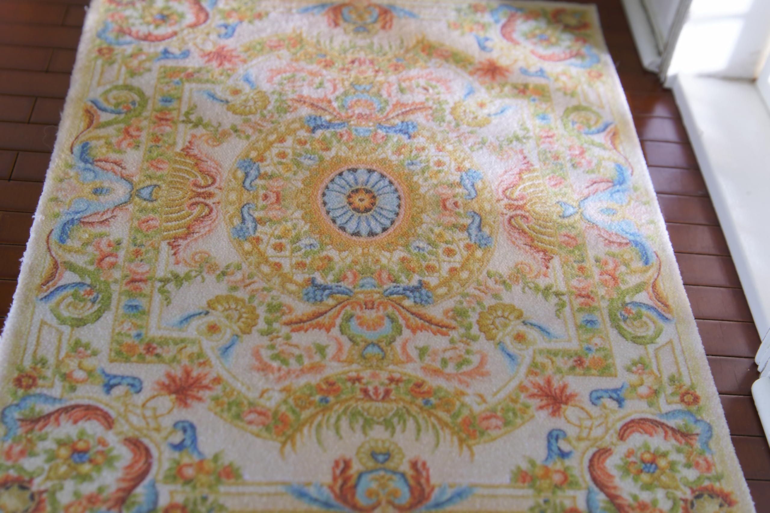 Beige French Royal Savonnerie Inspired Dollhouse Miniature Area Rug 1/12 1/6 (Medium)