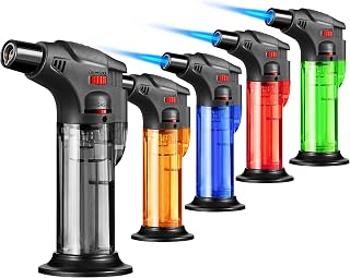 Urgrette 5 Pack Torch Lighters Butane Refillable Windproof Jet Flame Lighters for Candles BBQ Camping Grill Fireplace