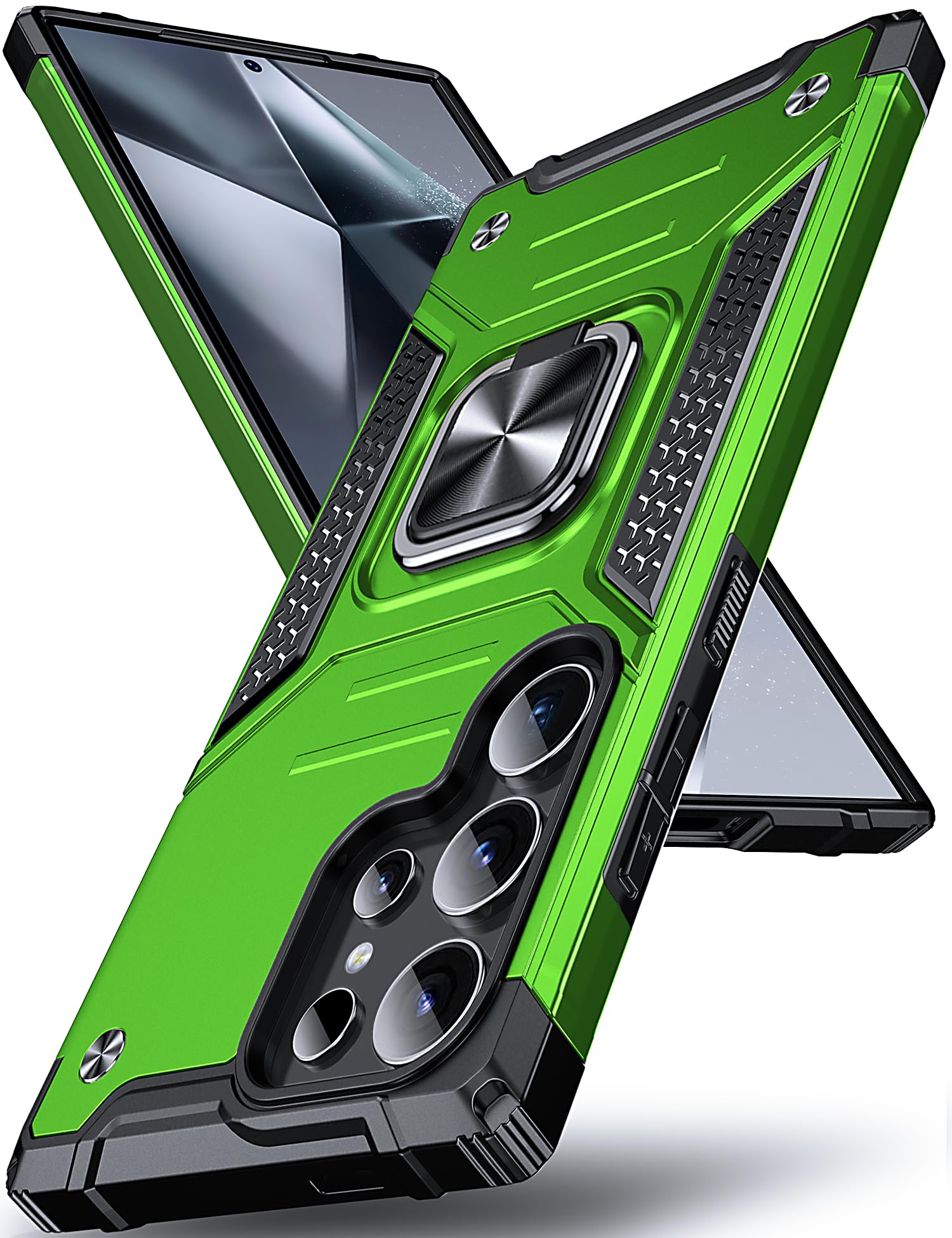 DASFOND Cover Compatibile con S24 Ultra, Militare Rigida Armor Custodia con Anello Cavalletto [Supporto Magnetico], Antiurto Protettiva Case in Robusto TPU per S24 Ultra(6,1), Verde Oliva