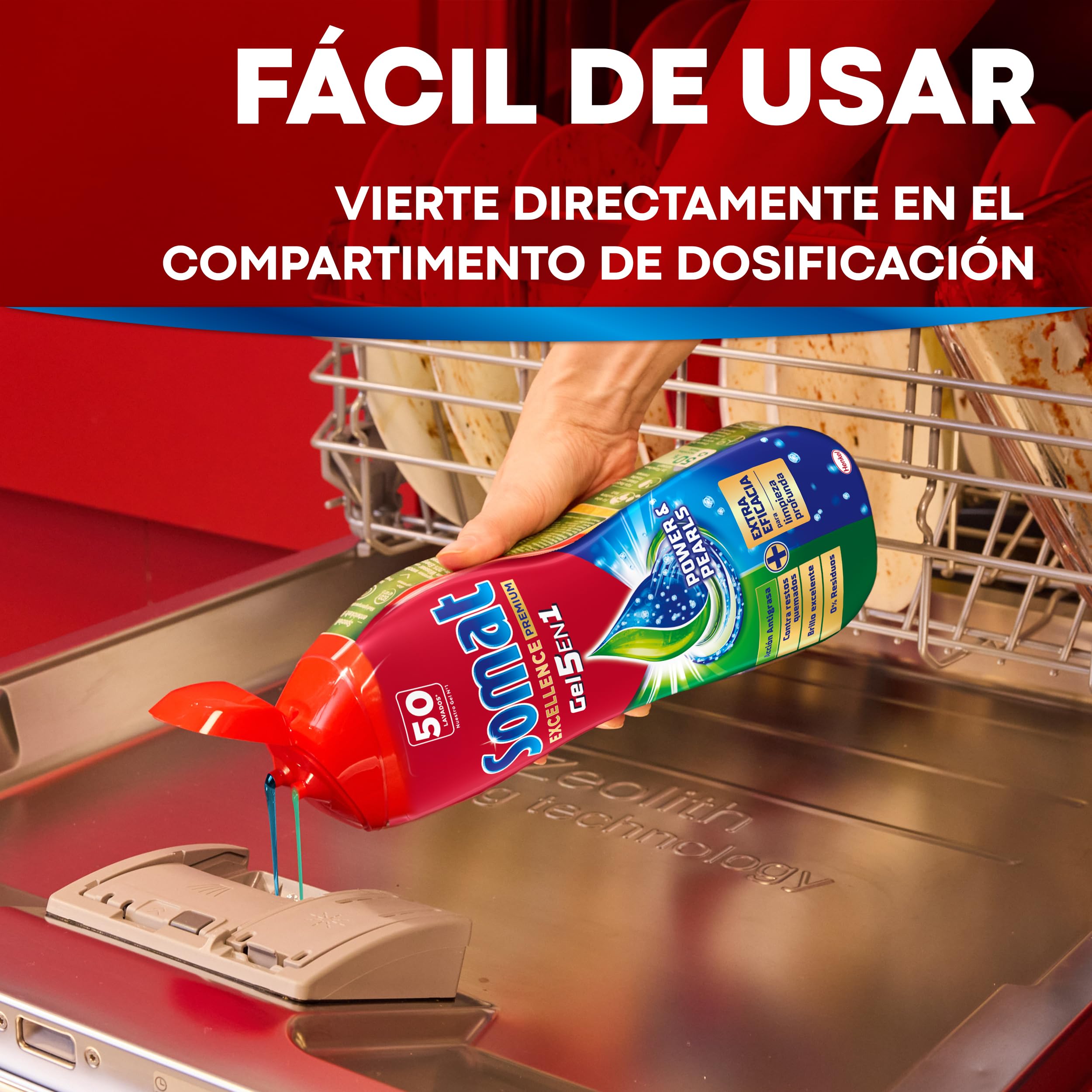 Somat Excellence Gel Anti-Grasa (70 lavados), detergente lavavajillas desengrasante, lavavajilla líquido automático en botella, jabón para platos con desengrasantes activos