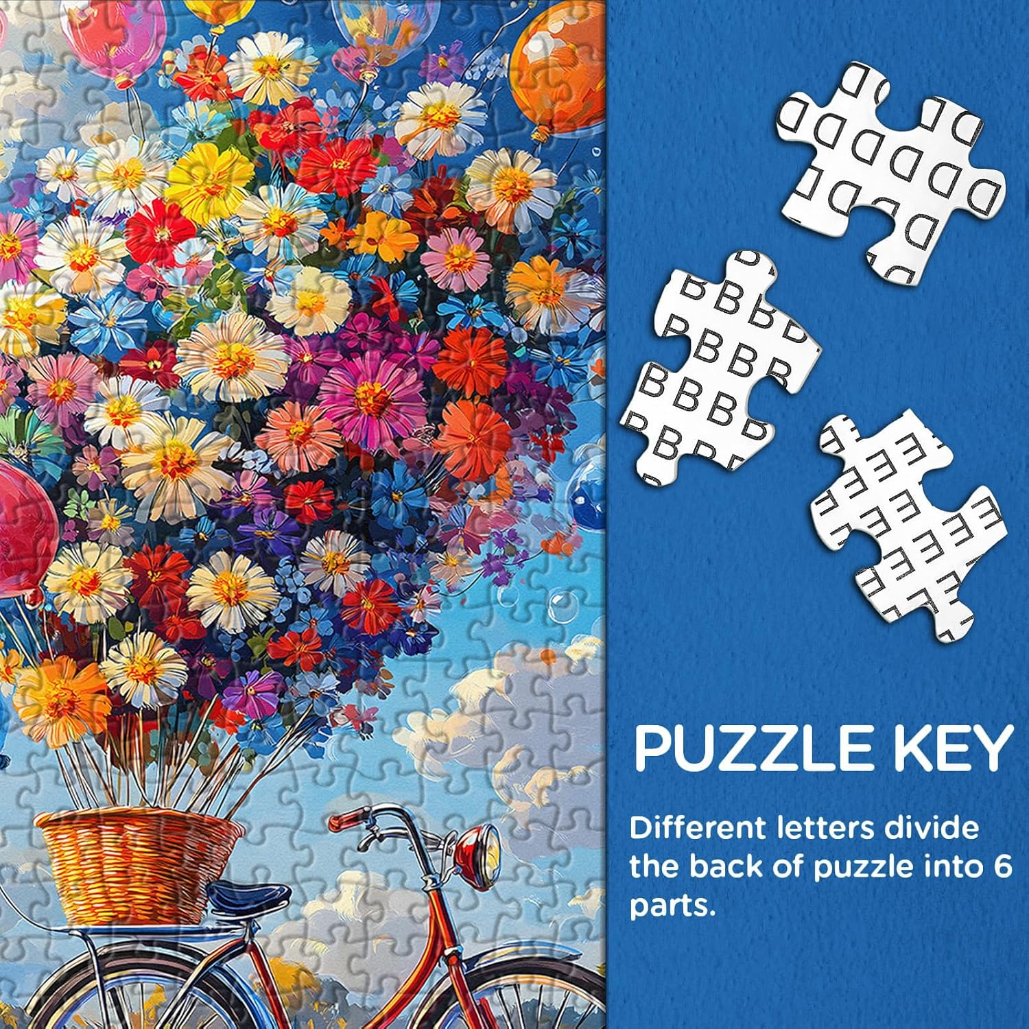 Flower Puzzles for Adults 1000 Pieces, Larkipuzz Colorful Wildflower Garden Puzzle Bike Balloon, Difficult Impossible Bloom Ride Theme as Home Art