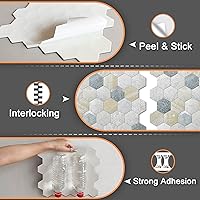 Vista 14 de VAOVI Peel and Stick Backsplash Tile,Backsplash Tile for Kitchen Peel and Stick Wall Panels Hexagon Marble Tile(White Silver,5pcs)