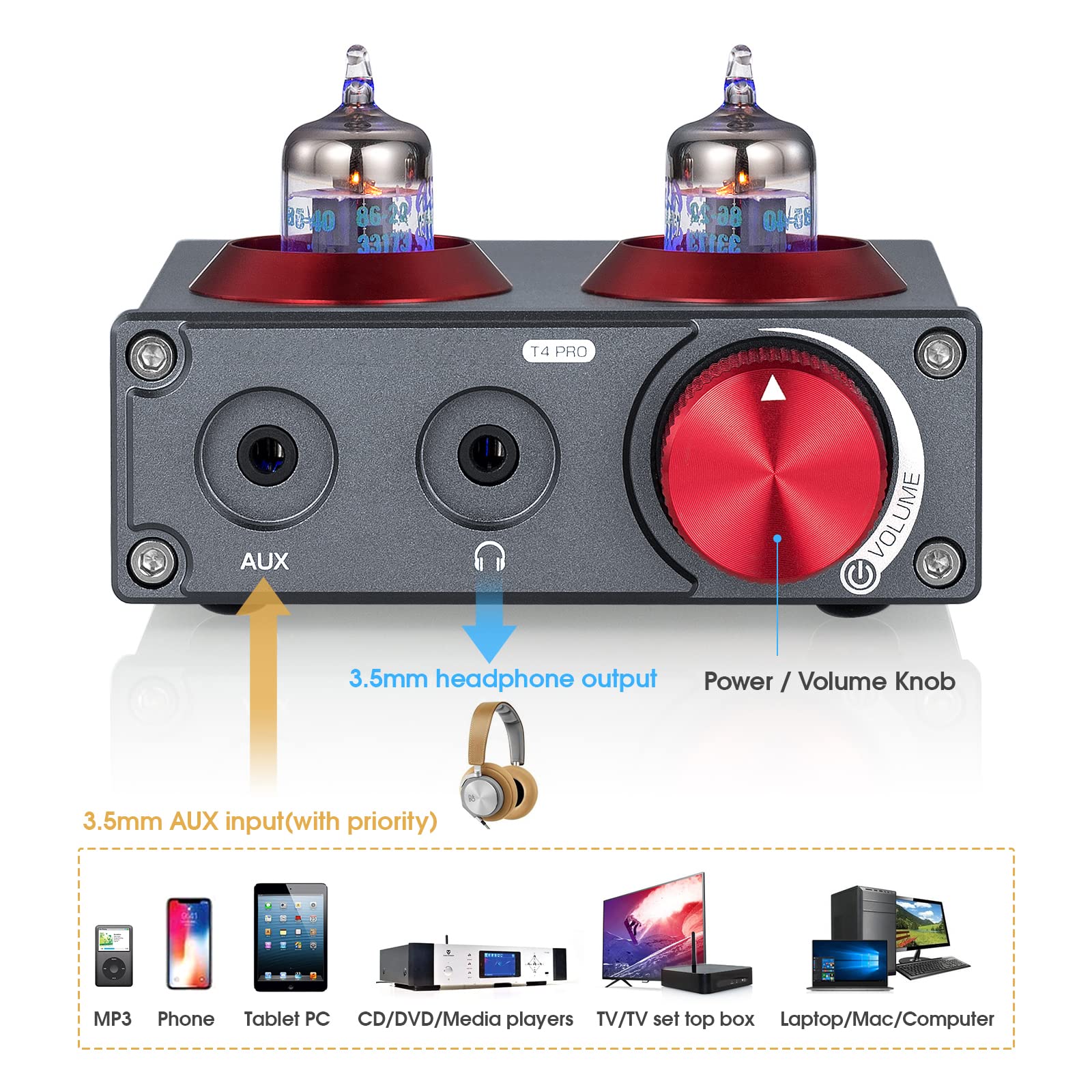 Preamplificatore Audio, Audio Mini JAN5654 Preamplificatore Fono a Tubo Sottovuoto per Giradischi/telefono/PC/MP3/TV Amplificatore per Cuffie Stereo Domestico