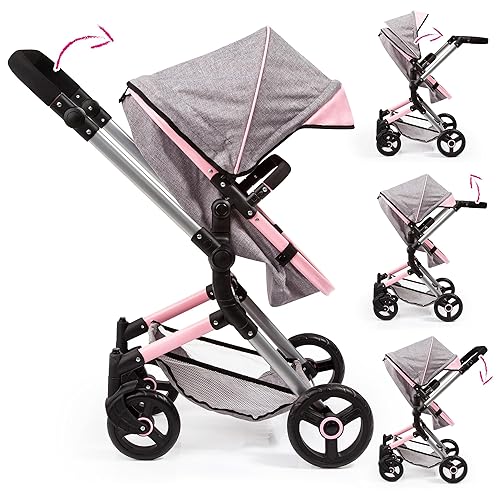 Miniatura 2 de Bayer Cochecito versátil City Vario - Mariposa gris y rosa para muñecas de hasta 20 pulgadas con mango ajustable y funcionalidad reversible, niños