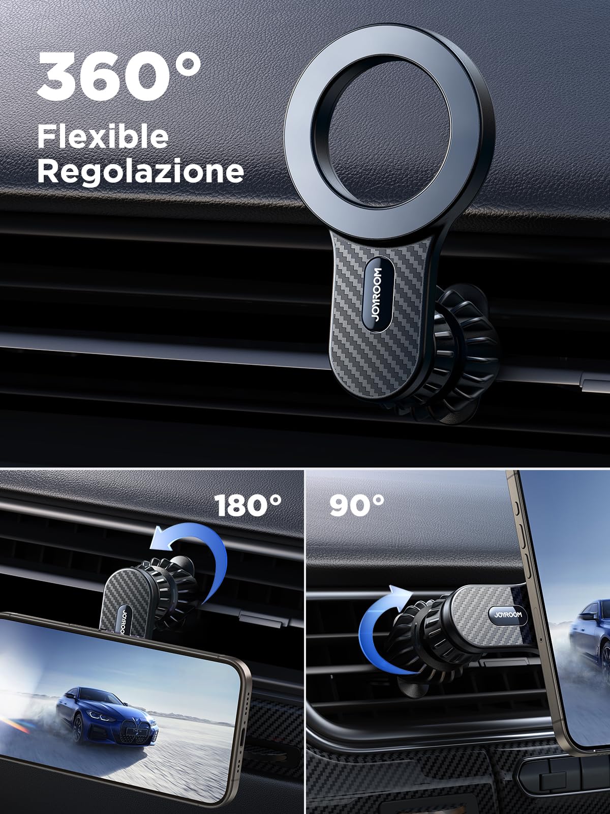 Supporto Auto Magnetico JOYROOM Magsafe – Pieghevole In Lega, Rotazione 360°, 20 Magneti N55
