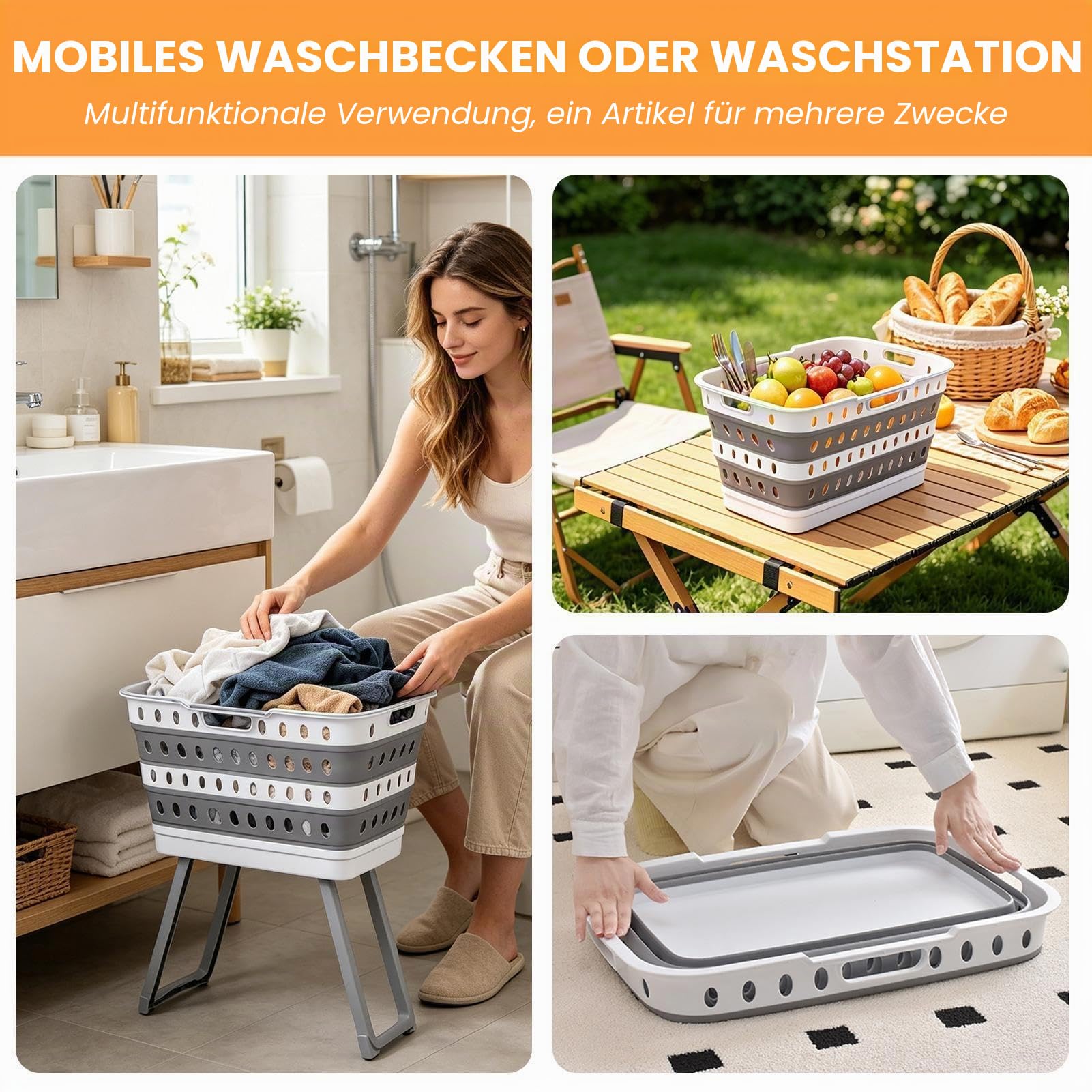 Wäschekorb – faltbarer großer Wäschekorb mit Beinen, Organisations-Aufbewahrungsbehälter, tragbares Badezimmer-Utility für Zuhause und Wohnheim | Platzsparendes Schmutzwäsche-Managementsystem