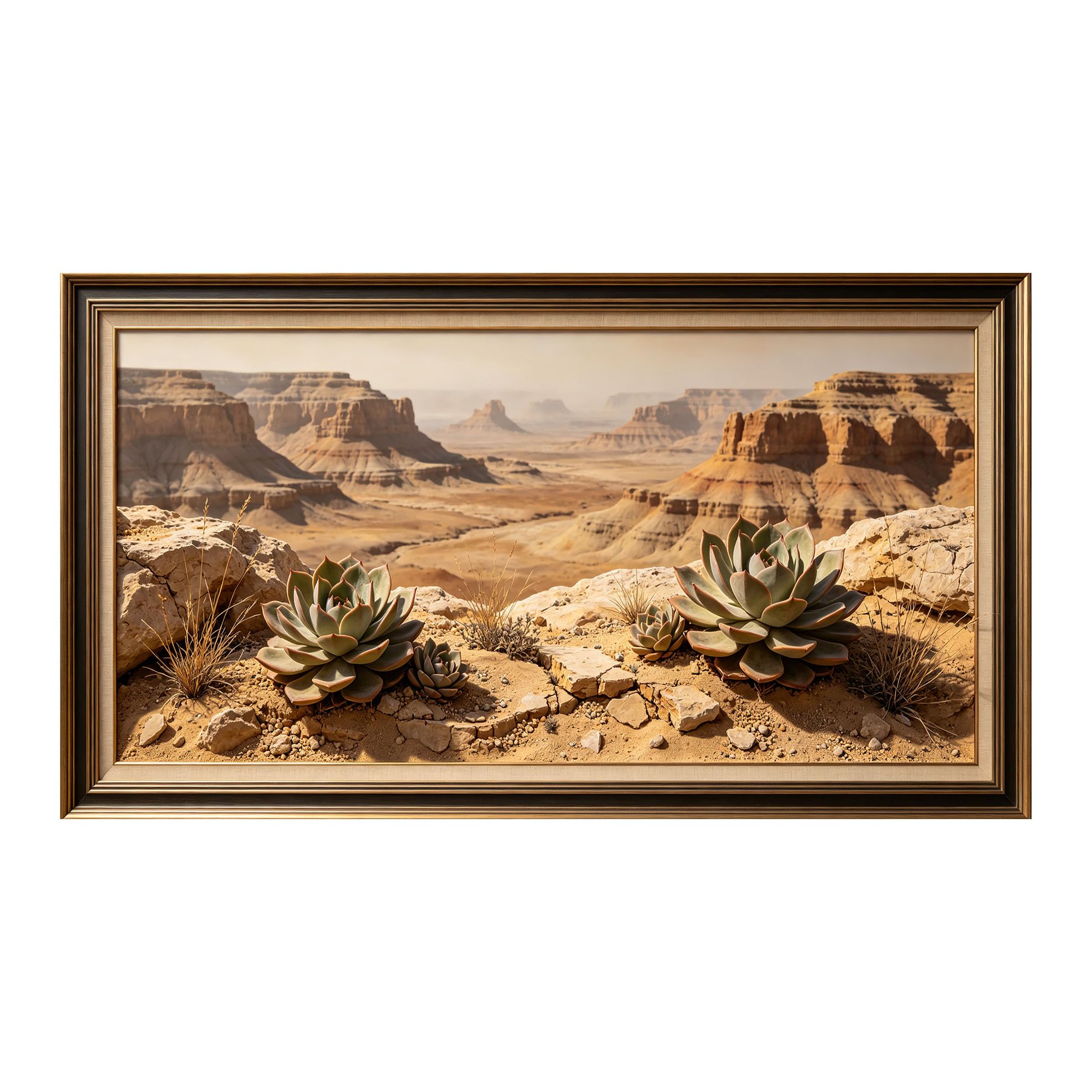 Yzpallescene 3D Framed Wall Art 50cm×100cm Desert Canyon Succulent Botanical Panorama Large Size SelfAdhesive Removable Wall Decor Prints Artwork for Living Room Bedroom Office