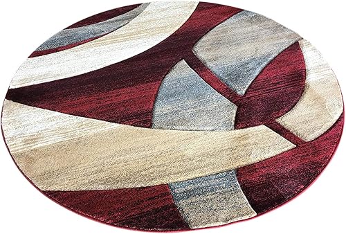 Miniatura 2 de Sculpture Alfombra redonda moderna contemporánea, diseño rojo burdeos, 248 (5 pies 6 pulgadas x 5 pies 6 pulgadas)