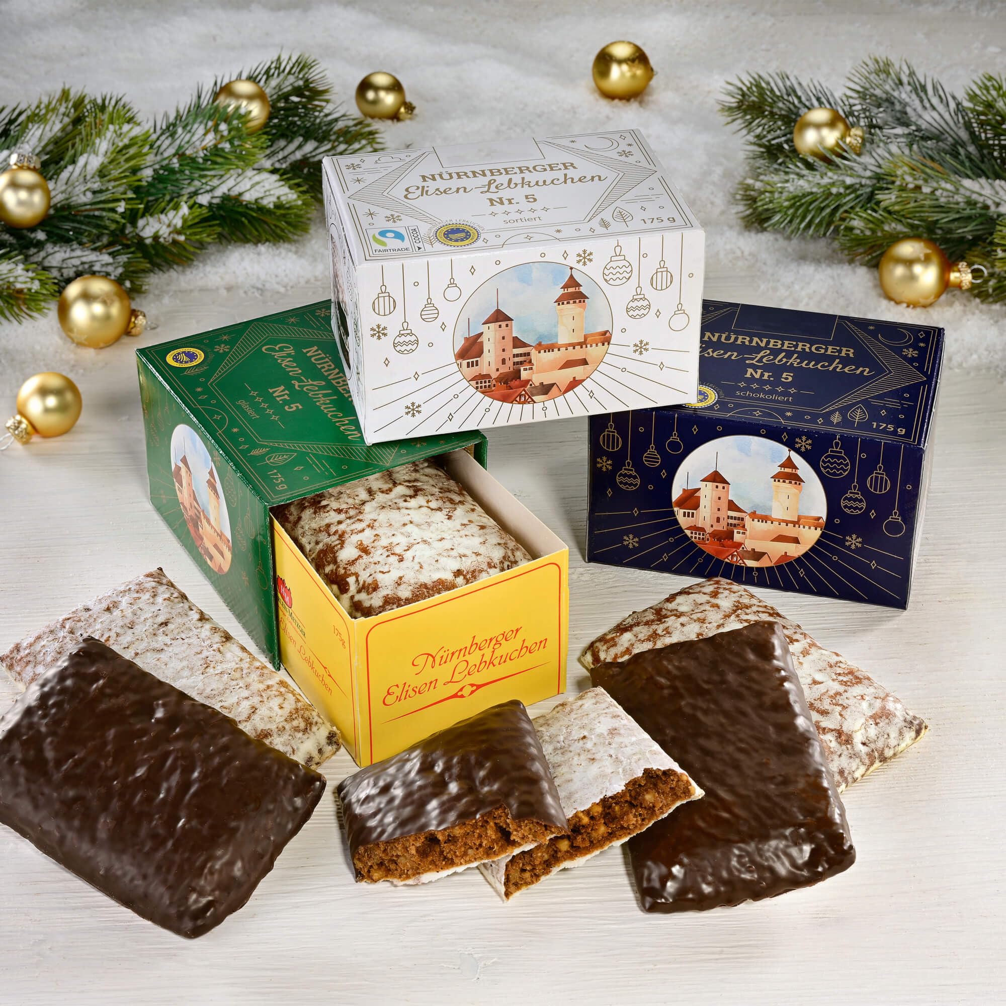 12x Lebkuchen Geschenkpaket mit Elisenlebkuchen gemischt, je ca. 175g