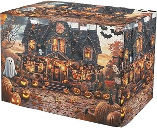Halloween House Pumpkins Durable Dog Crate Cover Fixed Buckle at Bottom Crate Cover with Mesh Windows