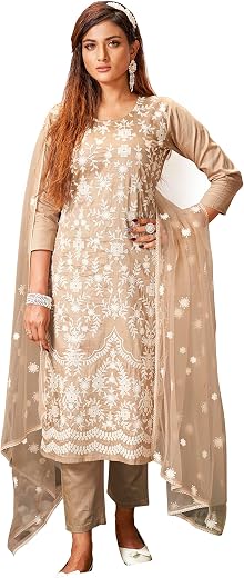 Womanista Women's Floral Embroidered Chikankari Pure Cotton Kurta Trouser With Dupatta Set (Kurtaset_1121)