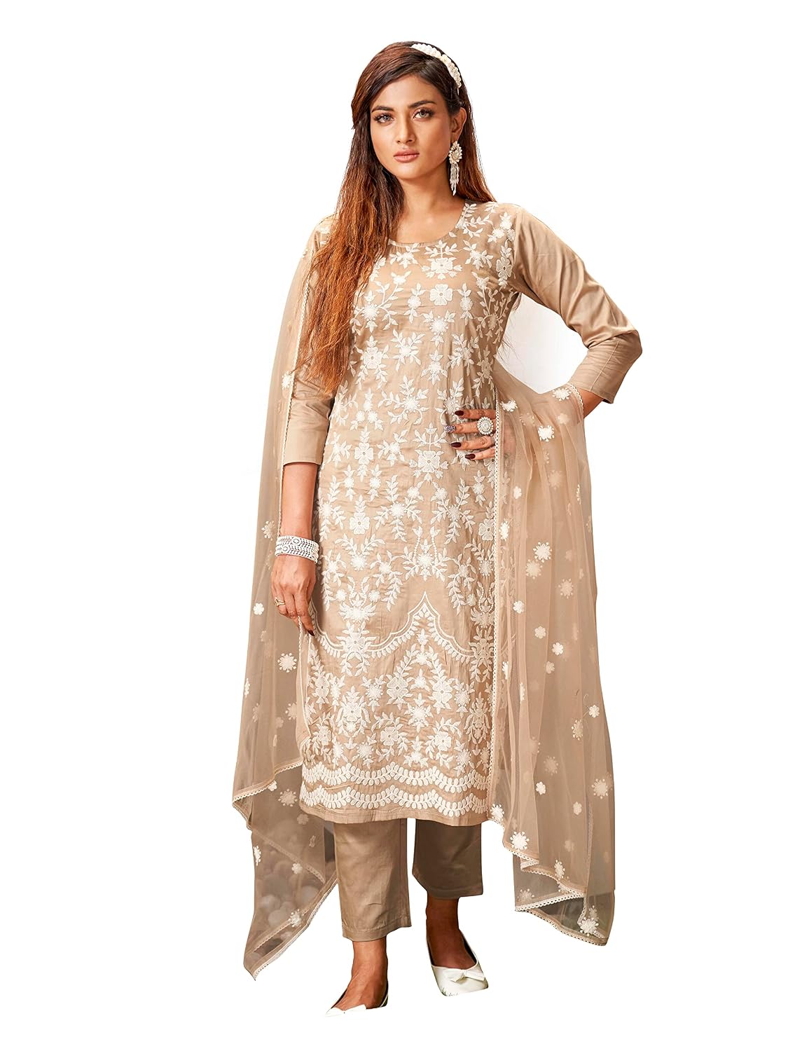Womanista Women's Floral Embroidered Chikankari Pure Cotton Kurta Trouser With Dupatta Set (Kurtaset_1121) - Review, Price and Buying Guide