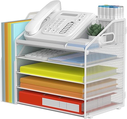 Miniatura 14 de DocNest Organizador de Bandeja de Cartas de Papel de 5 Niveles, Archivador de Escritorio de Malla con Asa, Organizadores de Escritorio para Espacio
