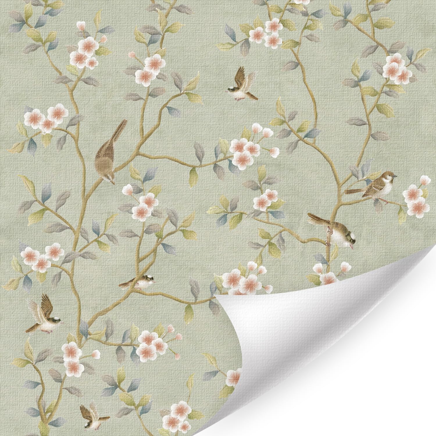 Papier peint amovible aquarelle vert sauge style vintage LHIUEM