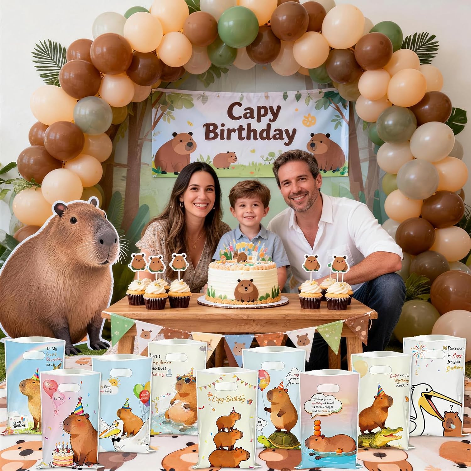 Elavfun 54 PCS Capybara Happy Birthday Party Favor Bags, Assorted “Capy Birthday” Animal Pun, 9 Unique Designs, for Capybara Lover Gifts, Capy Themed Reusable Plastic Goodie Bags Bulk, 6.5X9.8'' - Image 5