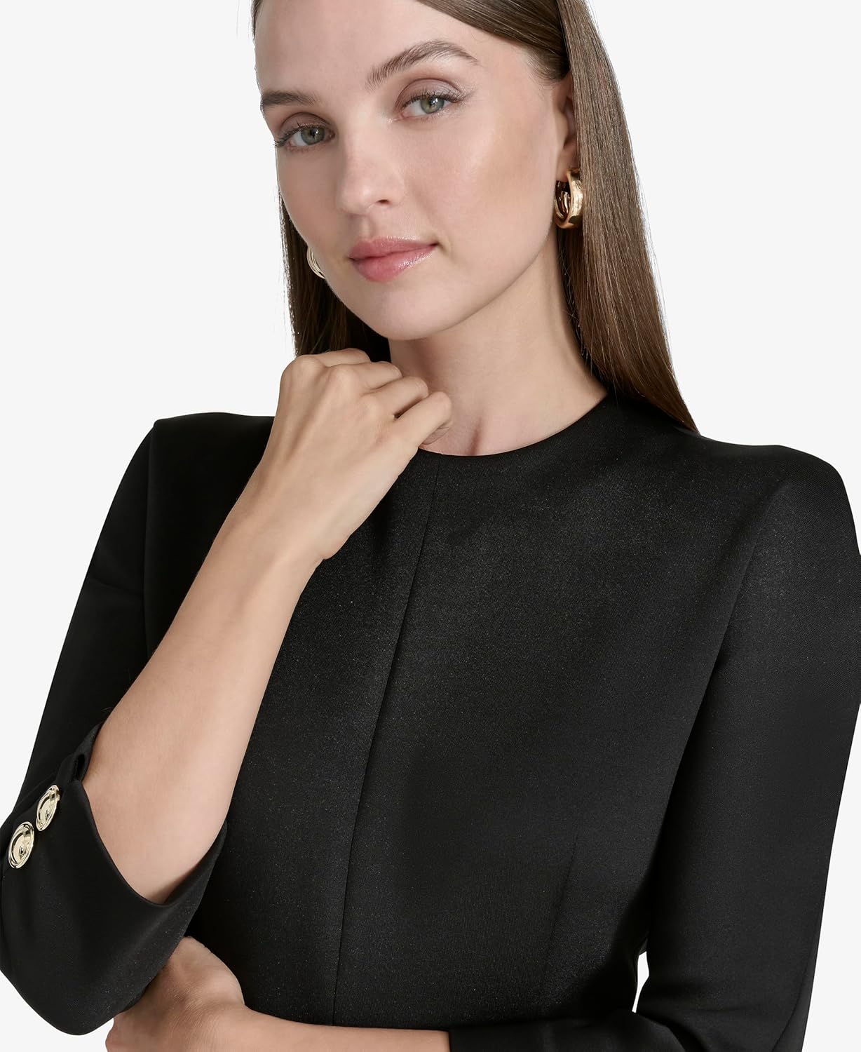 Halston Women's 3/4 Sleeve Round Neck Dress