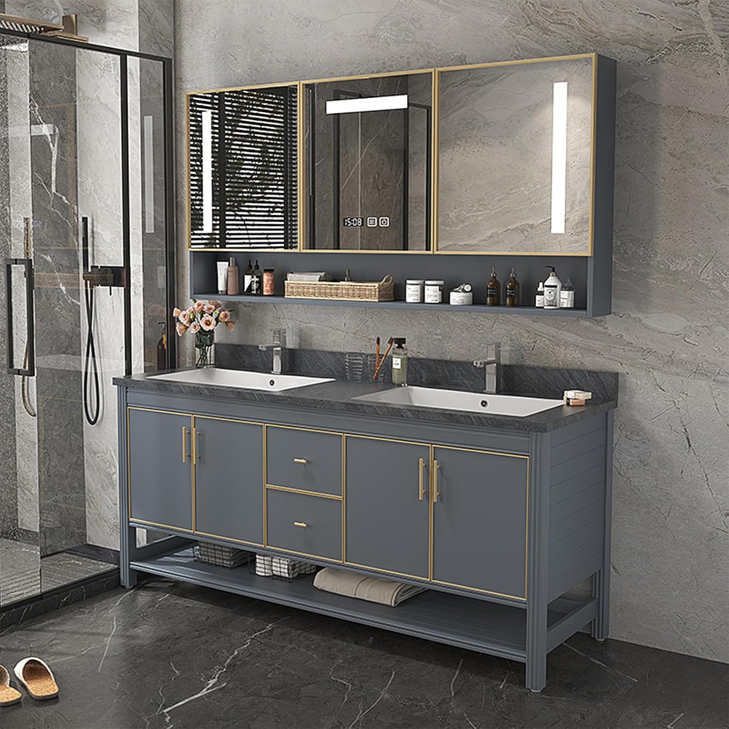 Amazon.com: TIZAZO Bathroom Vanity Double Sink - 56IN Bathroom Vanity ...