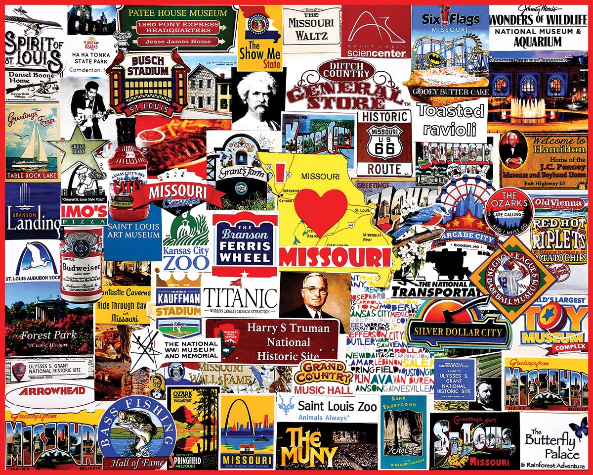 White Mountain - I Love Missouri Puzzle, 1000 Piece Jigsaw Puzzle, Gateway Arch, Kansas City Zoo, 1000 pieces, 24" x 30"