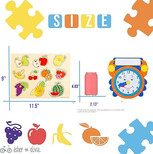 Miniatura 5 de Juego de rompecabezas y estante de madera para niños  paquete de 6 unidades con soporte de almacenamiento y reloj de aprendizaje  rompecabezas