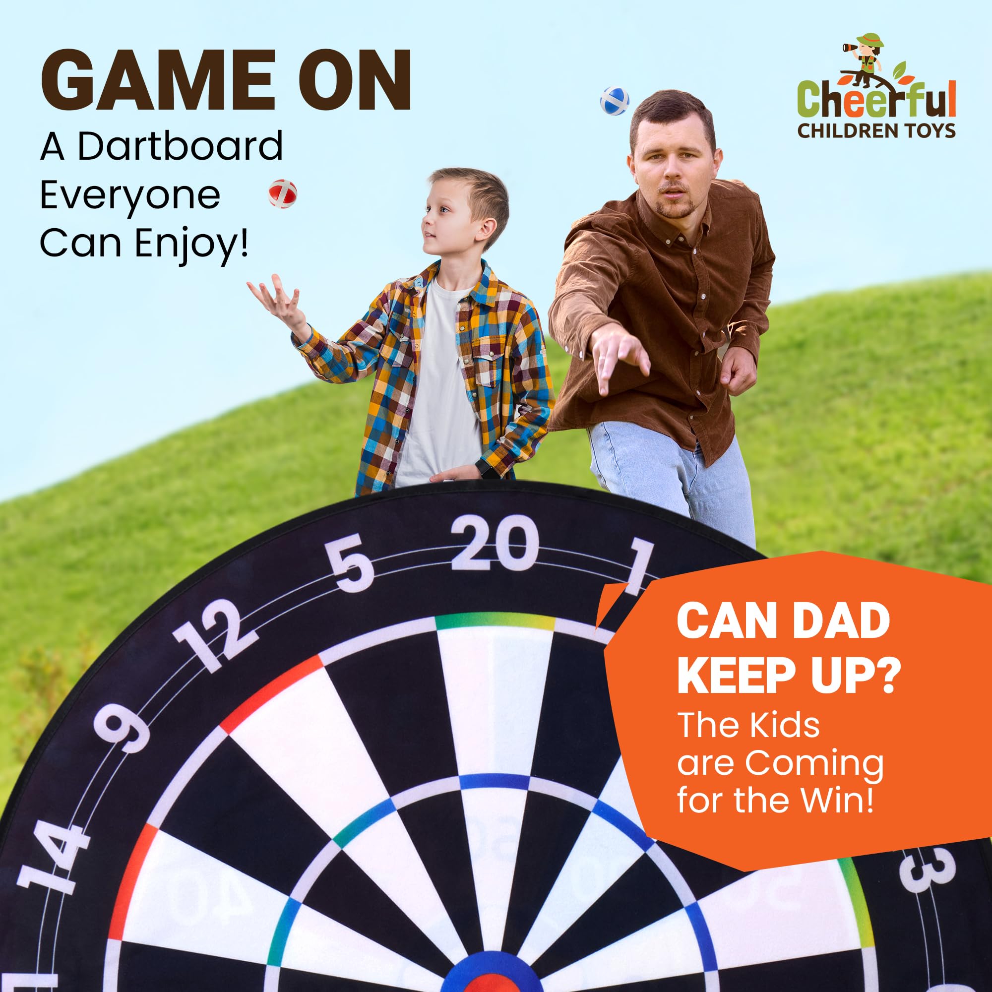 Cheerful Children Toys Jumbo Kids Dart Board XL or XXL, Dart Board Set for Kids, Reversible Design, Sturdy Stand - Image 4