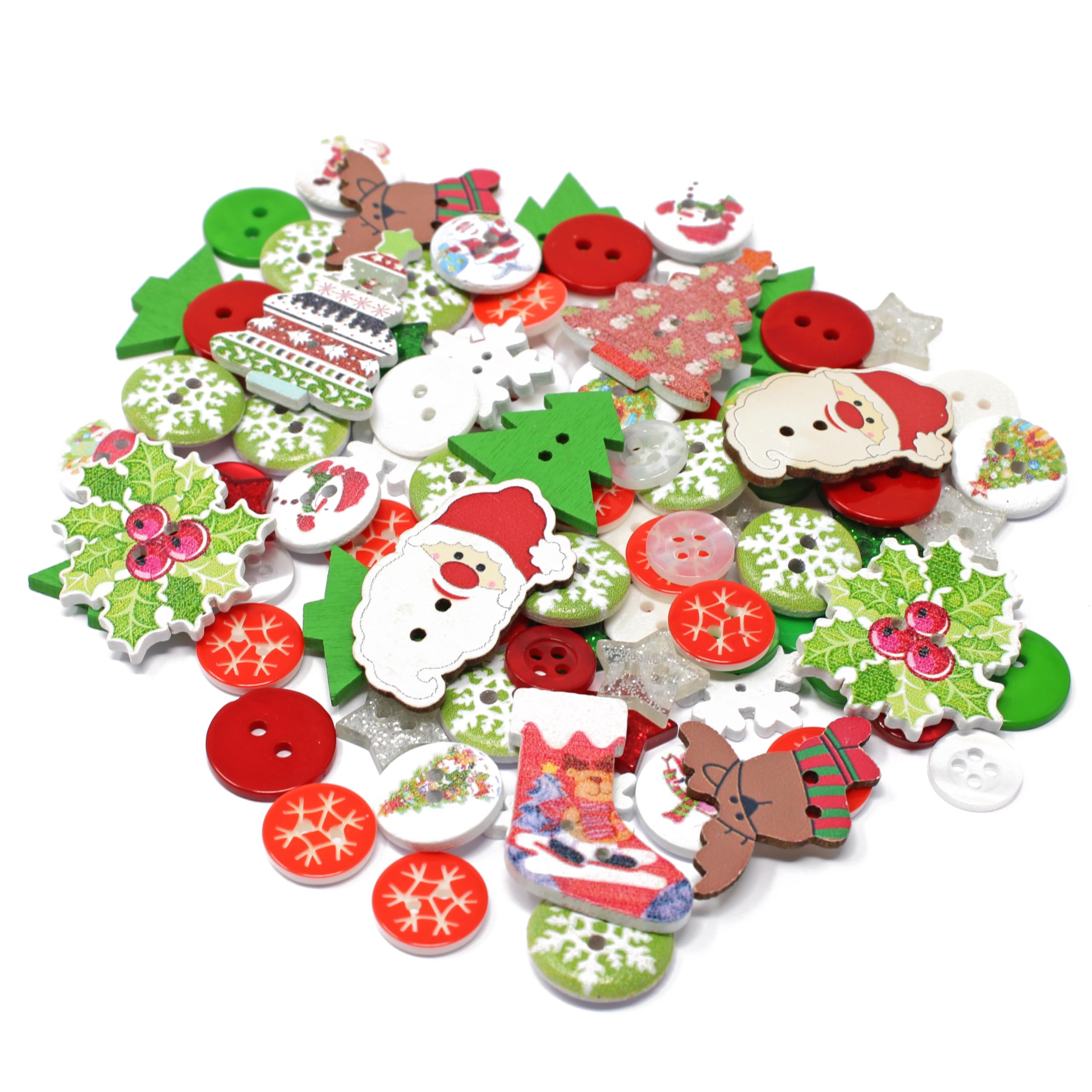 Wedding Touches Multicolor 100 Mix Christmas Resin & Wood Xmas Buttons Flatbacks Craft Cardmaking Embellishments