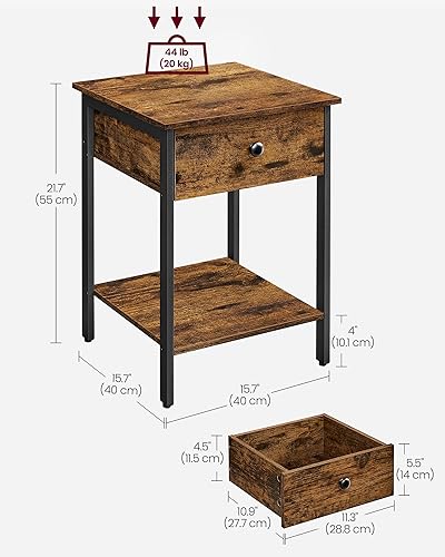 Miniatura 9 de VASAGLE Mesita de noche, mesa auxiliar, mesa auxiliar con cajón y estante, 15.7 x 15.7 x 21.7 pulgadas, dormitorio, marco de acero, fácil montaje,