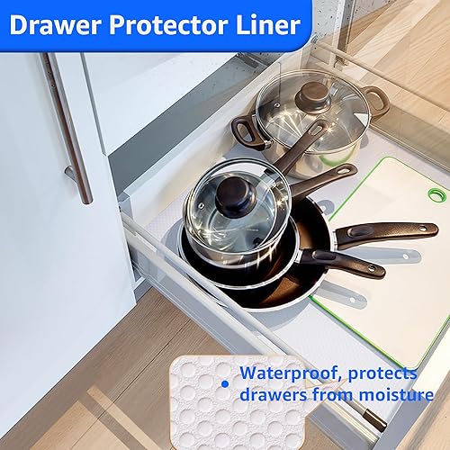 Miniatura 5 de PABUSIOR Revestimientos para estantes blancos, para cajones de 11 pulgadas de ancho, agarre fuerte, antideslizante, impermeable, revestimientos para