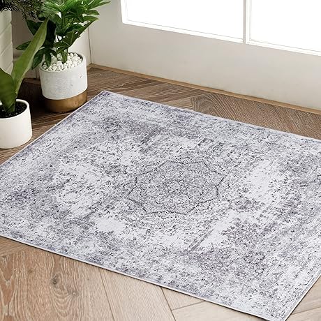 Jinchan Vintage Distressed Grey Washable 2x3 Small Rug