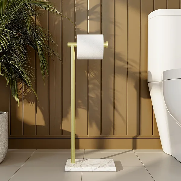 KES Natural Marble Gold Toilet Paper Holder Stand, Bathroom Free Standing Toilet Paper Holder SUS304 Stainless Steel, BPH285S1-BZ