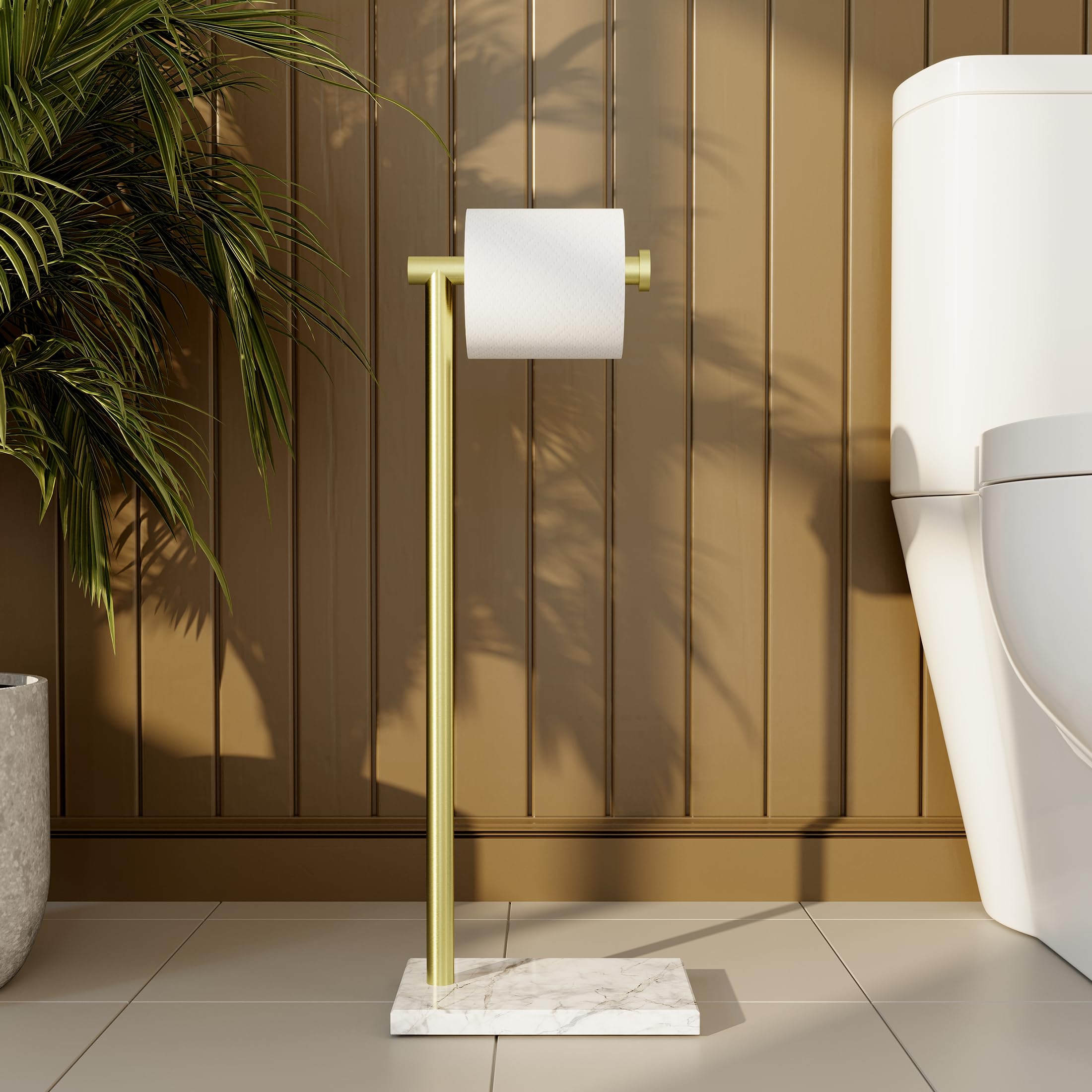 KES Toilet Roll Holder Free Standing Bathroom Tissue Paper Holder with Marble Base Freestanding Heavy Duty SUS304 Stainless Steel Brushed Gold, BPH285S1-BZ