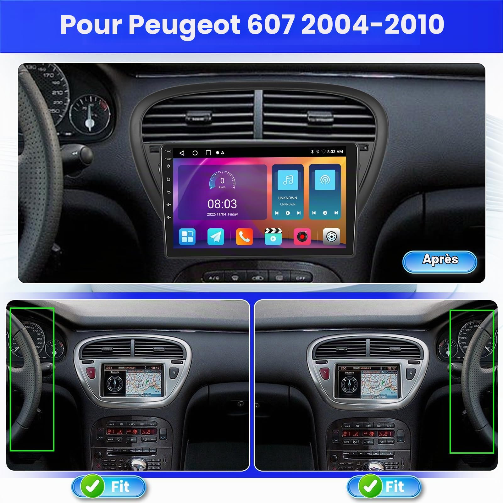 Inefala 2G+64G 9'' Android 15 Radio pour Peugeot 607 2004-2010